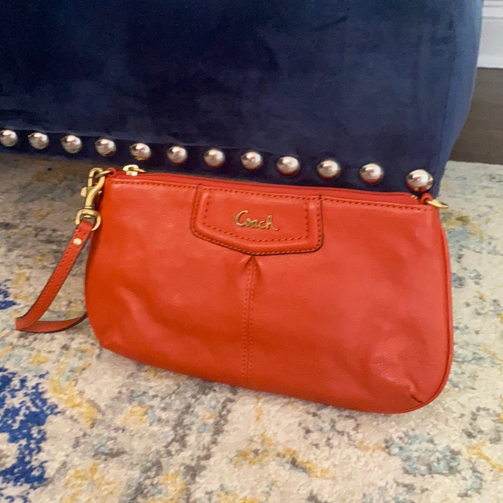 Coach Ashley Burnt Orange Large Leather Wristlet